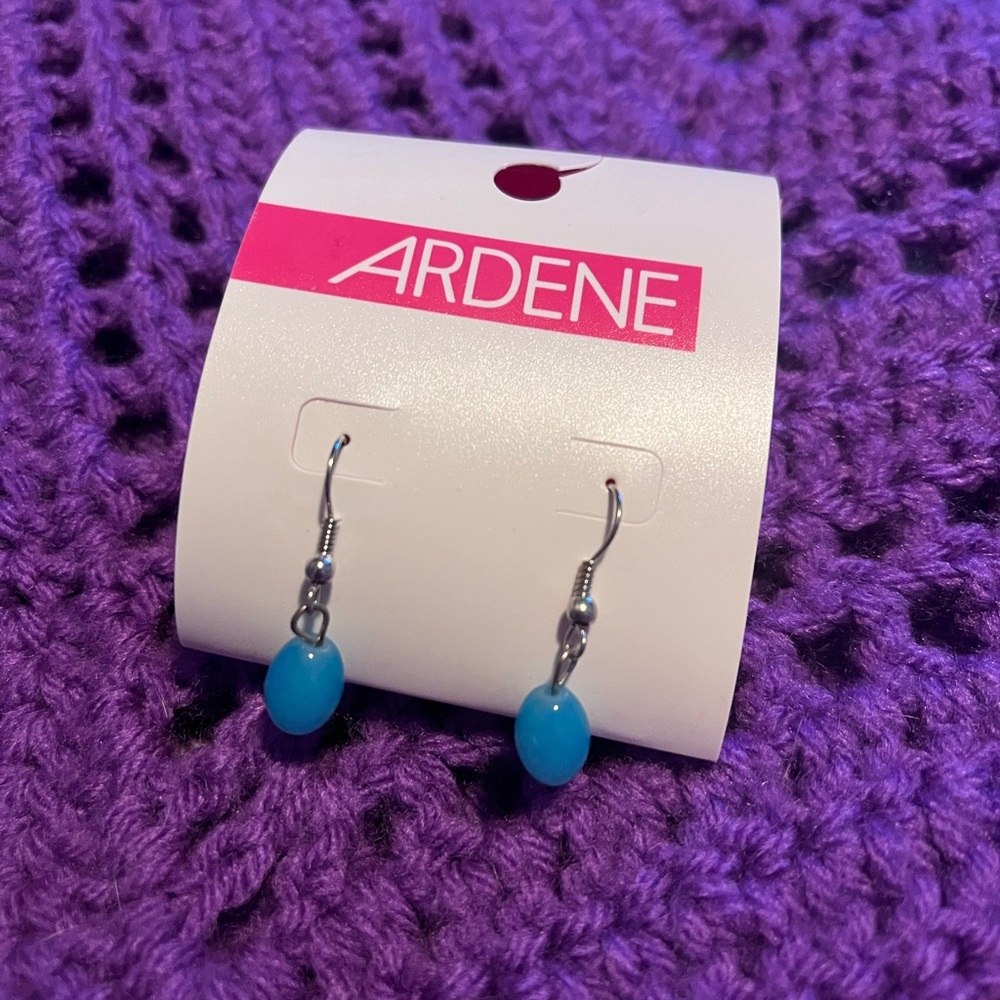 NWT Ardene Silver Tone Earrings With Blue Glass Bead